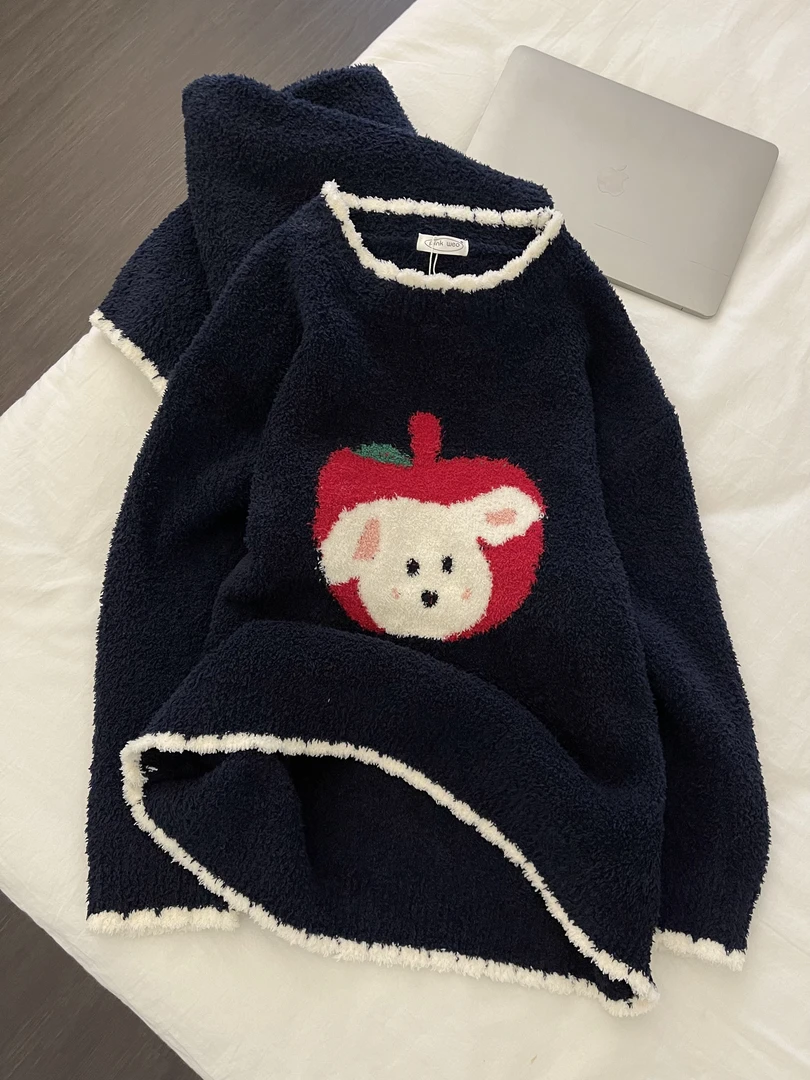 【DMXJ大梦想家】韩版苹果卡通半边绒睡衣女秋冬新款保暖家居服套装