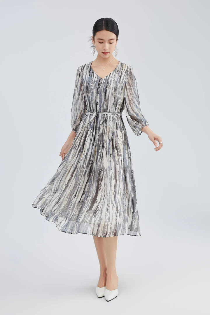 （金多乾）轻奢百搭桑蚕丝女士高端连衣裙3113-1