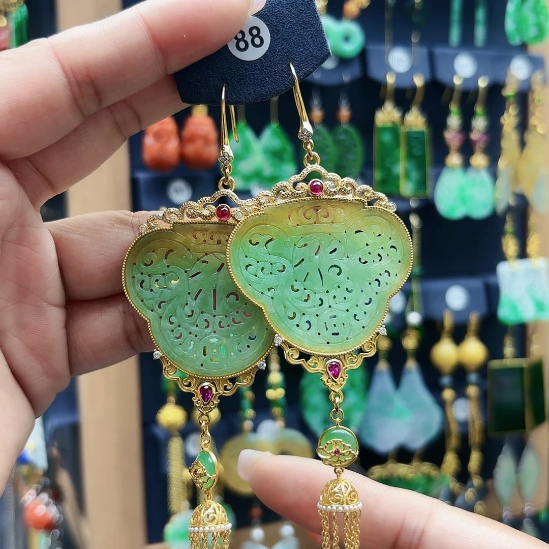 眉***店翡翠银S925镶嵌耳饰耳坠