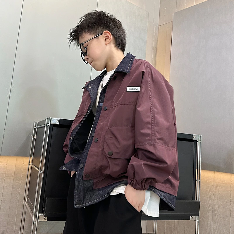 【实体品质】男童外套假两件春秋款2025新款秋季夹克大童痞帅酷潮牌