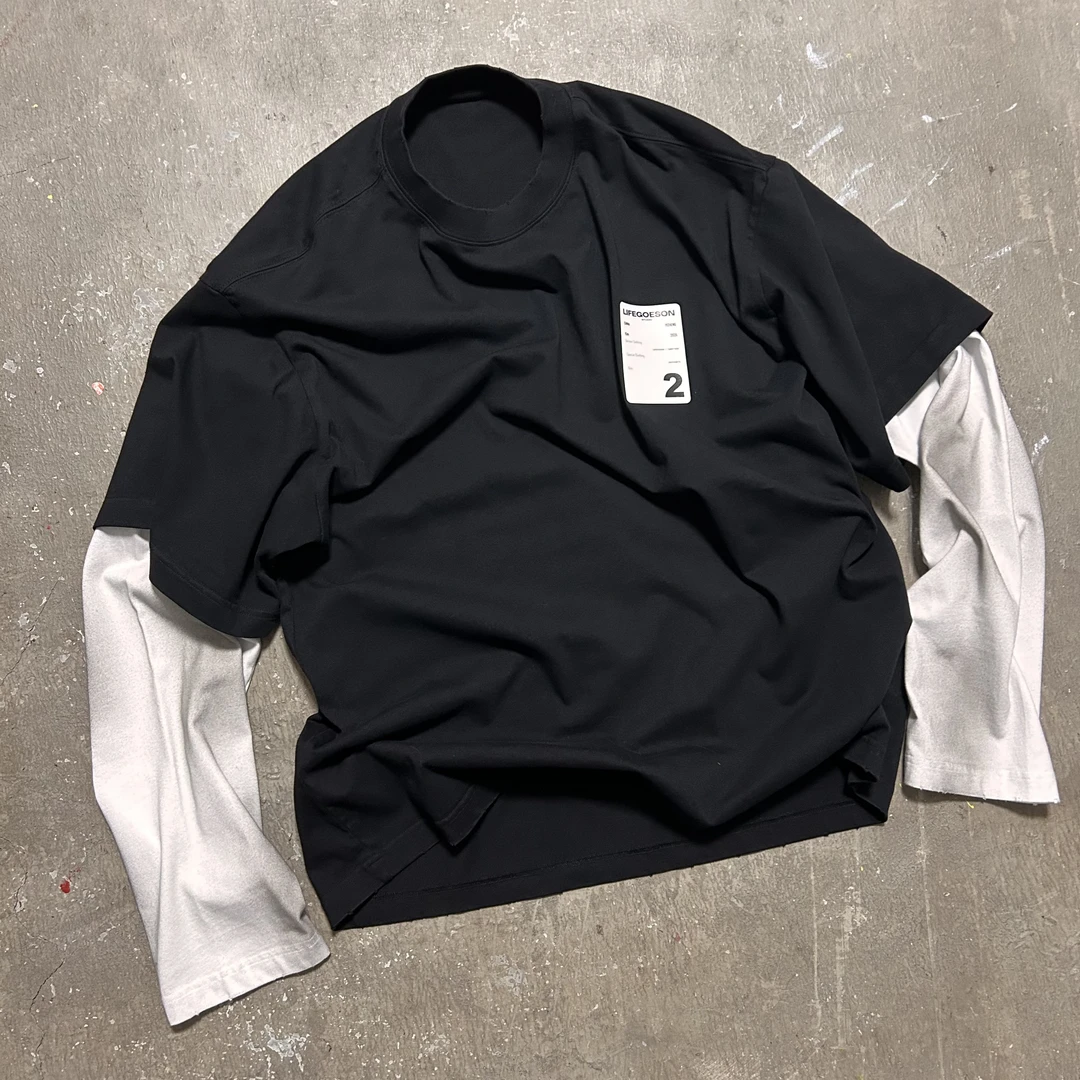LIFEGOESON25AW Dirty Wash Mock Logo T-Shirt 擦脏假两件体恤