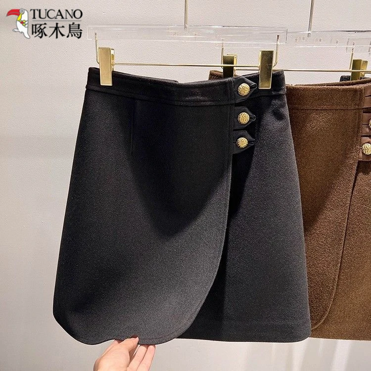 TUCANO/啄木鳥秋冬厚款毛呢半身裙高腰显瘦包臀短裙小个子A字裙子