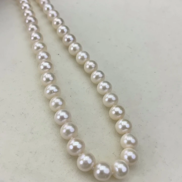 淡水珍珠颈饰银S925镶嵌卡8极光粉高品