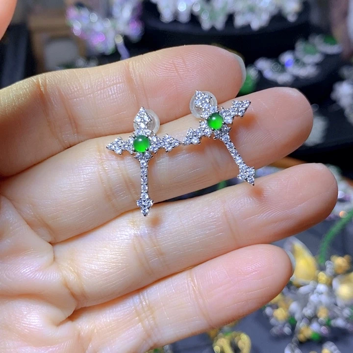 翡翠戒指银S925镶嵌天然翡翠