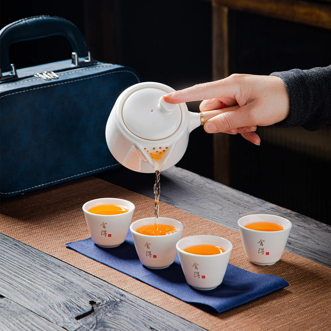 新品[7款]旅行套装茶具侧把壶快客杯德化脂玉白瓷出差居家1壶四杯