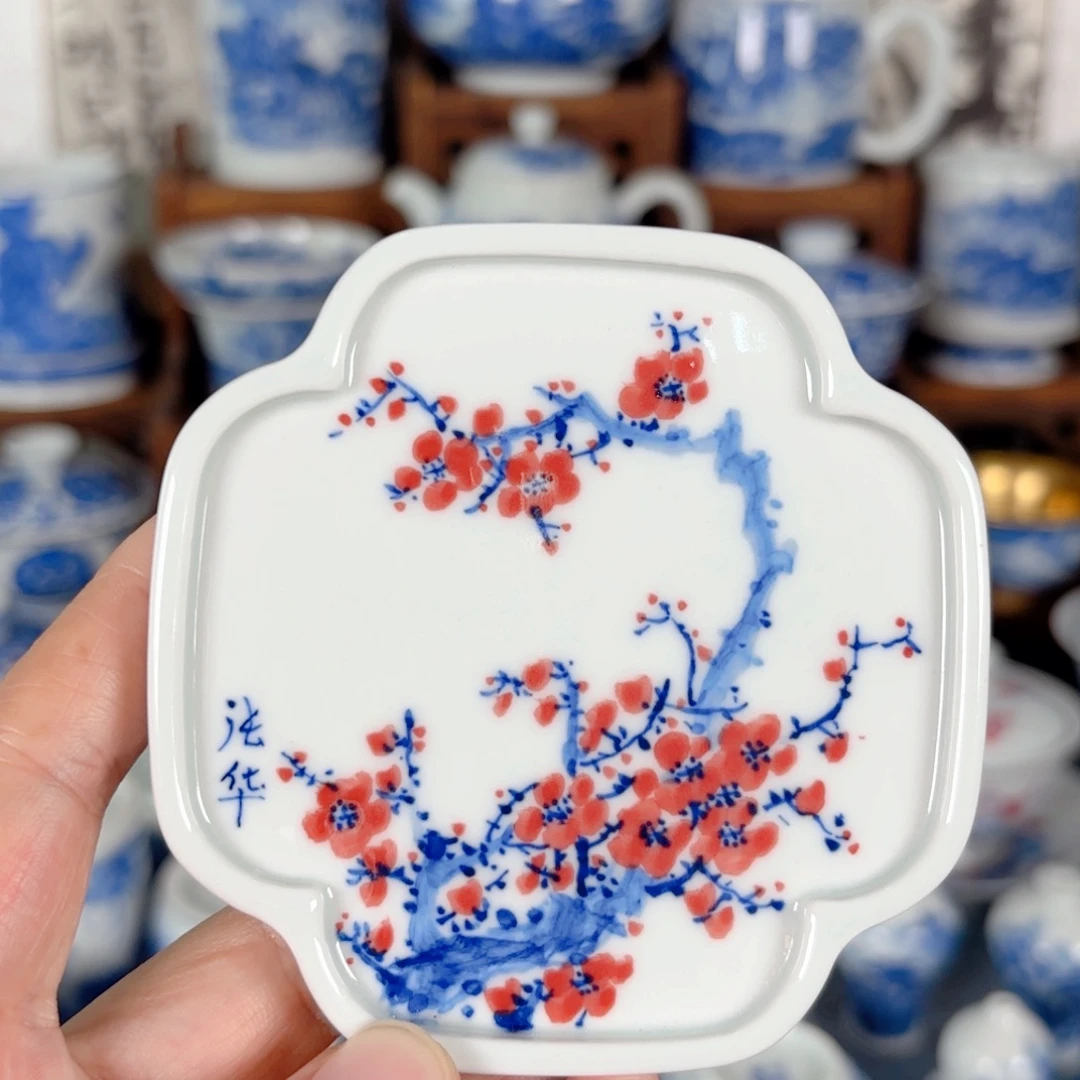 青花瓷器手绘作品陶瓷杯垫