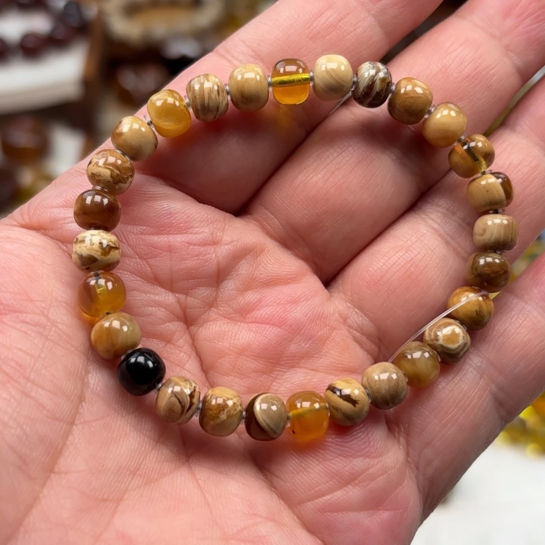 琥珀未镶嵌手链老型白瓷根珀溶洞妖花卡7