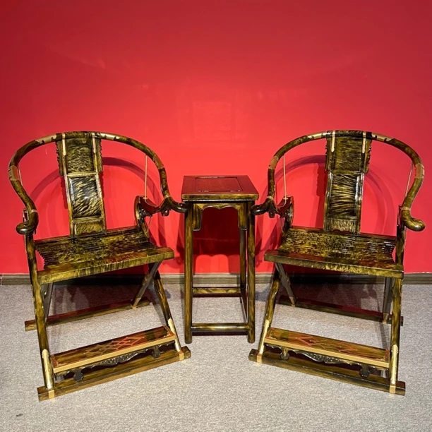 金丝楠木绿料头把交椅三件套