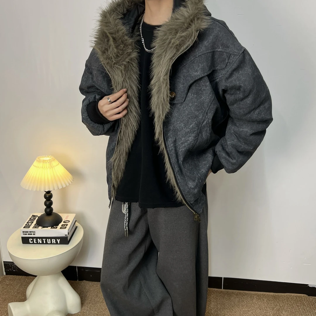 “鬃狼座山雕”碧纹洗水珠帆毛领解构加厚棉衣男冬季情侣棉服外套