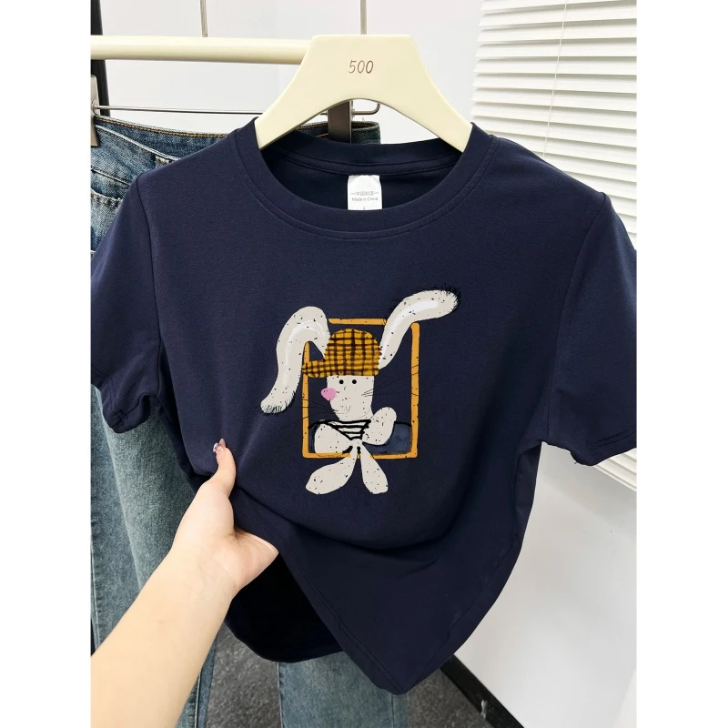 正肩圆领短袖t恤女2026新款爆款时尚洋气胖mm大码穿搭设计感上衣