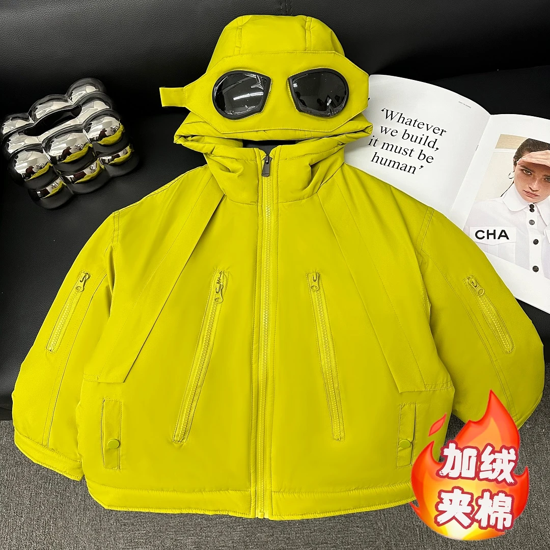 儿童夹棉加绒派克服2024冬装棉服加厚设计师款男女童连帽雪地服潮