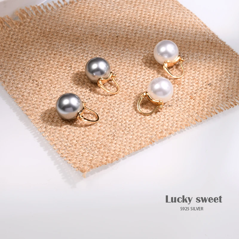 925银仿珍珠耳饰 复古金色贝珠耳环14mm法式简约百搭气质优雅ins