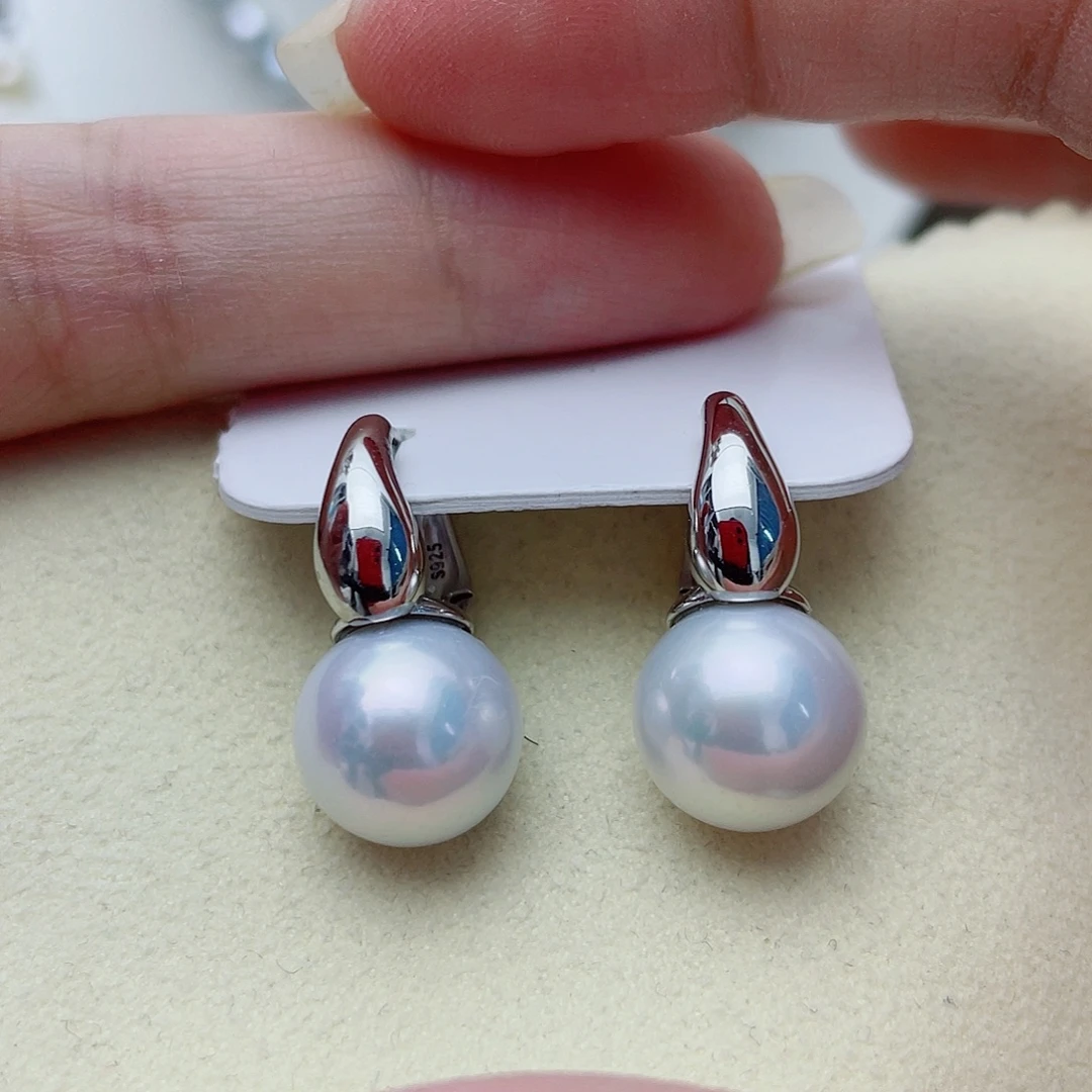银S925镶嵌淡水珍珠耳饰w42