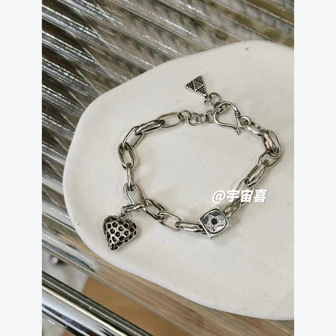 铜合金锆石手链 F5-012【镀银斑点爱心草莓可转方块鱼钩锆石手链】