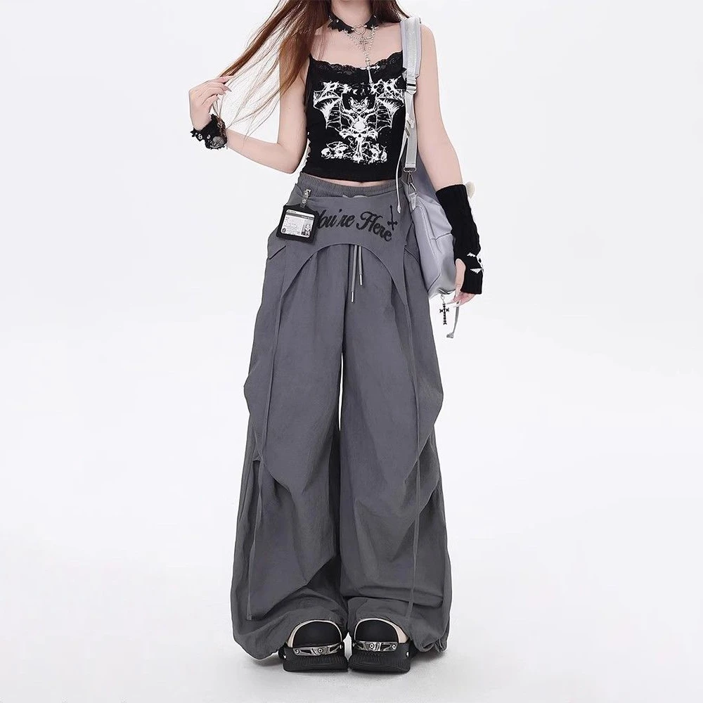 美式复古休闲裤女2025新款夏季时尚潮流工装带屁帘灰色薄款裤子潮