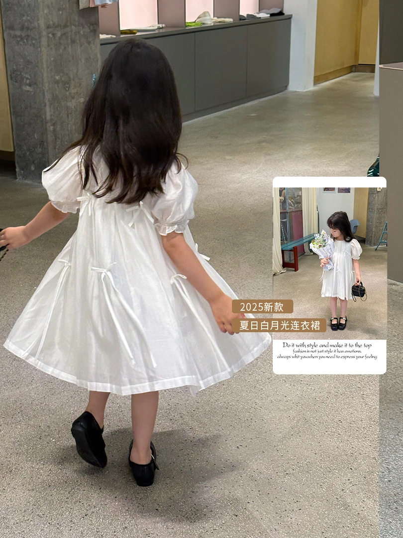 【现货】儿童公主裙清凉手工立体蝴蝶结系带短袖连衣裙25D206