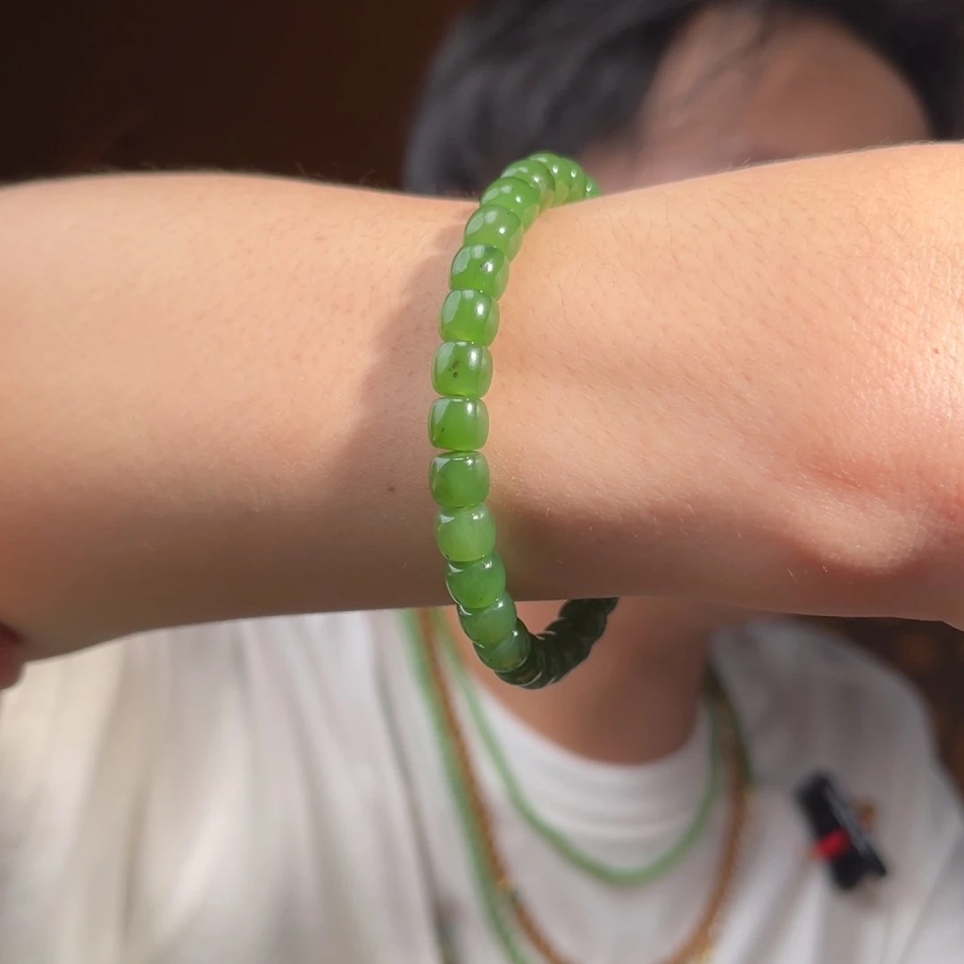 手串未镶嵌和田玉俄料碧玉菠菜绿直切7mm180