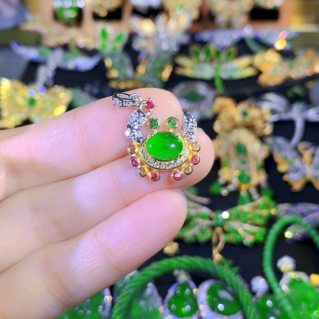 吊坠(不含链)银S925镶嵌翡翠