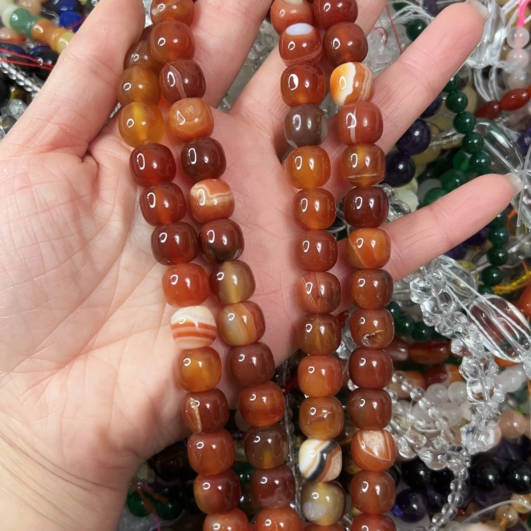 玛瑙/玉髓未镶嵌珠宝半成品，卡10玛瑙老型珠一条