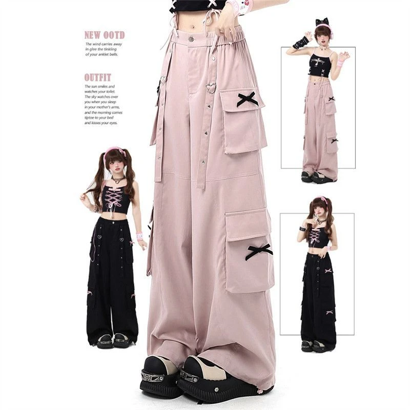 美式街头蝴蝶结工装裤秋冬季甜酷直筒宽松设计感休闲阔腿长裤潮女