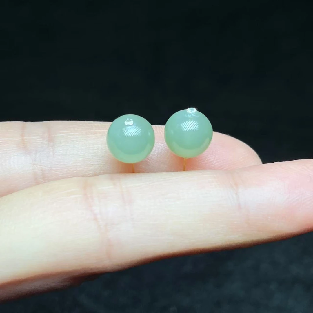 【花木兰珠宝】18k金镶和田玉耳钉-Y14660【尺寸8mm】多样性发一