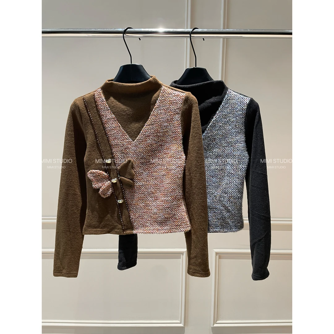 2025秋冬新款 高级感小香风半高领长袖T恤女显瘦百搭上衣1003#