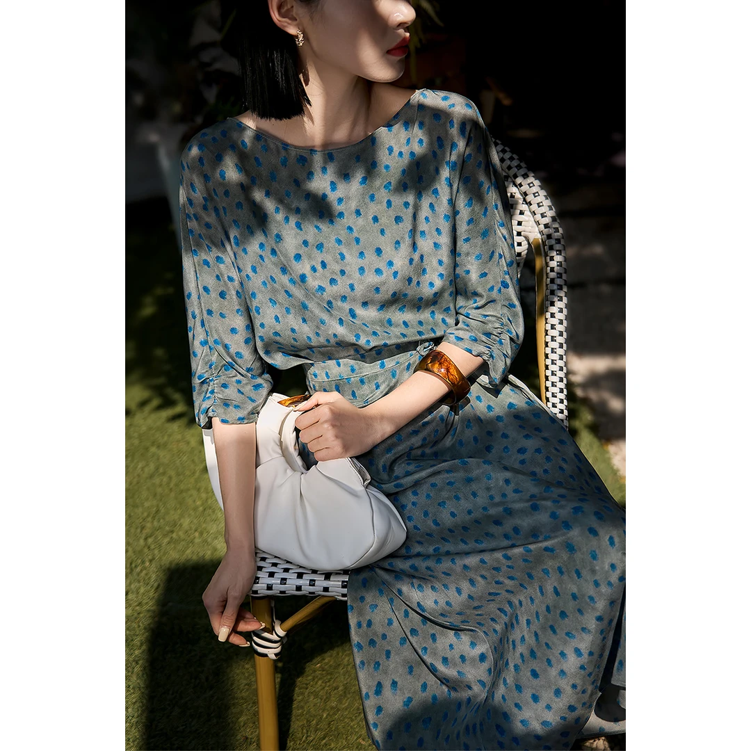 「青鸾雀翎-海妖裙」细腰曲线~桑蚕丝围裹设计连衣裙SQE883606MG