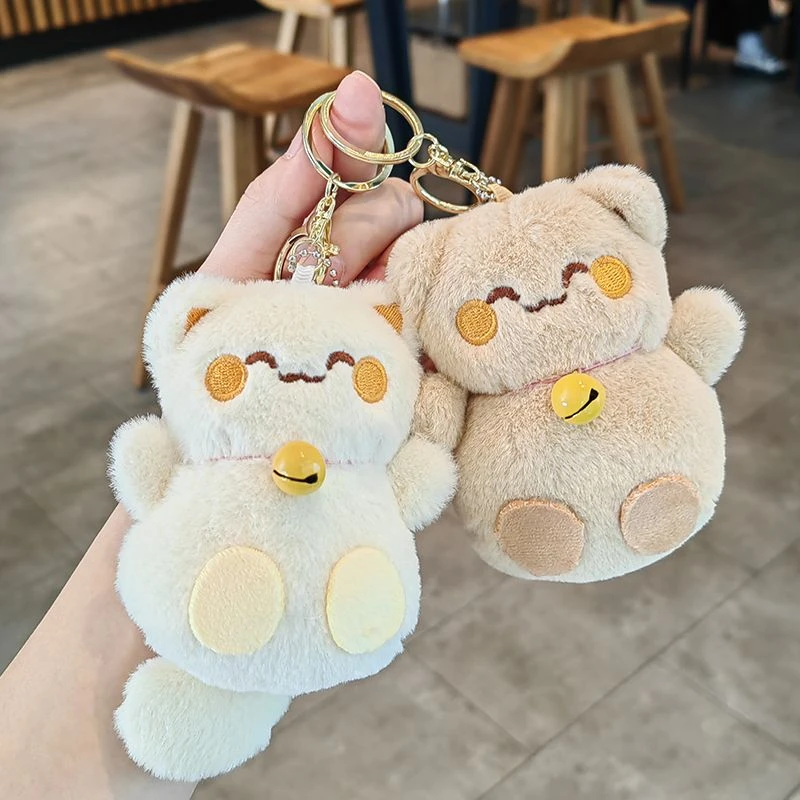 卡通小猫咪发财猫车钥匙毛绒挂件钥匙扣女生包包挂饰猫猫玩偶公仔