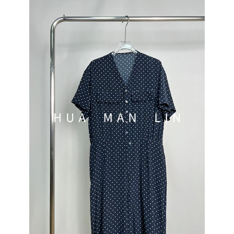 【花满林】V领短袖波点双绉真丝桑蚕丝连体裤253250