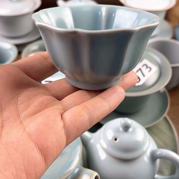 瓷片微微瑕仿古天青花口杯
