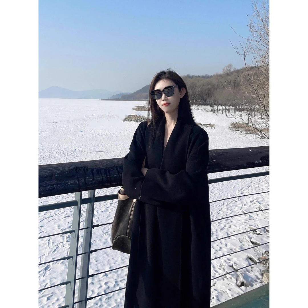 法式气质黑色高端双面女装今年秋季新款小个子羊毛外套宽松显瘦女