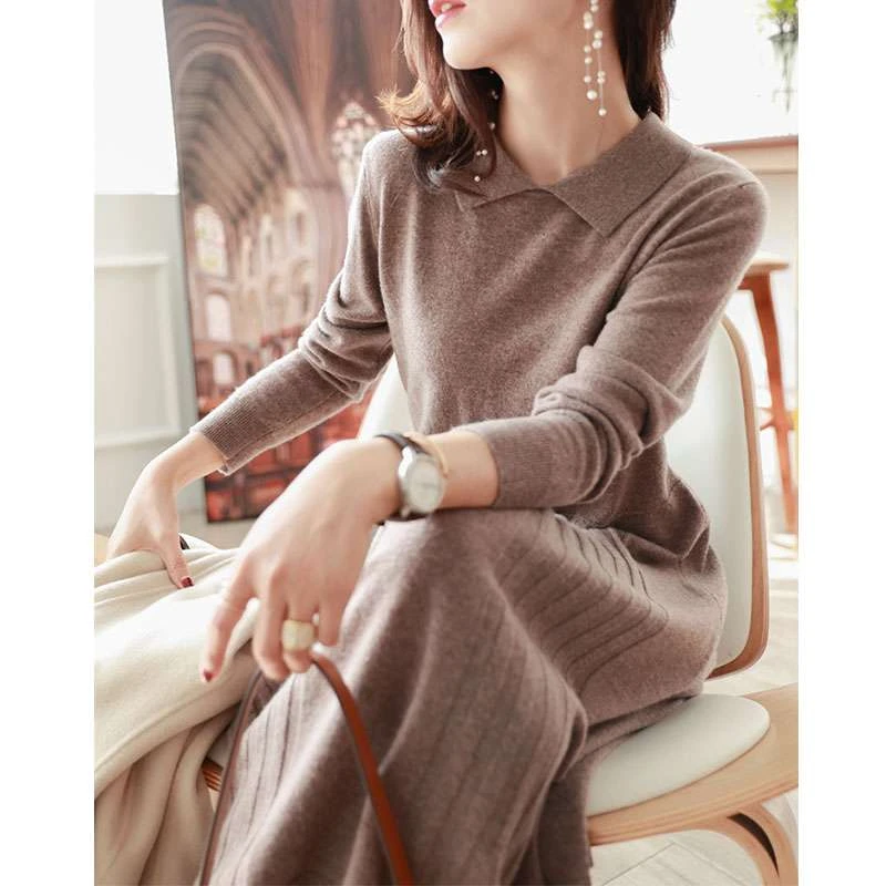 高级感女装加厚配大衣长裙小香风内搭针织赫本风打底连衣裙子秋冬