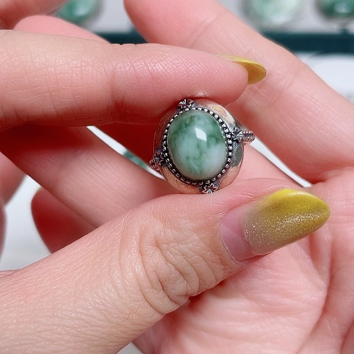 透闪石-蛇纹石玉银S925镶嵌戒指