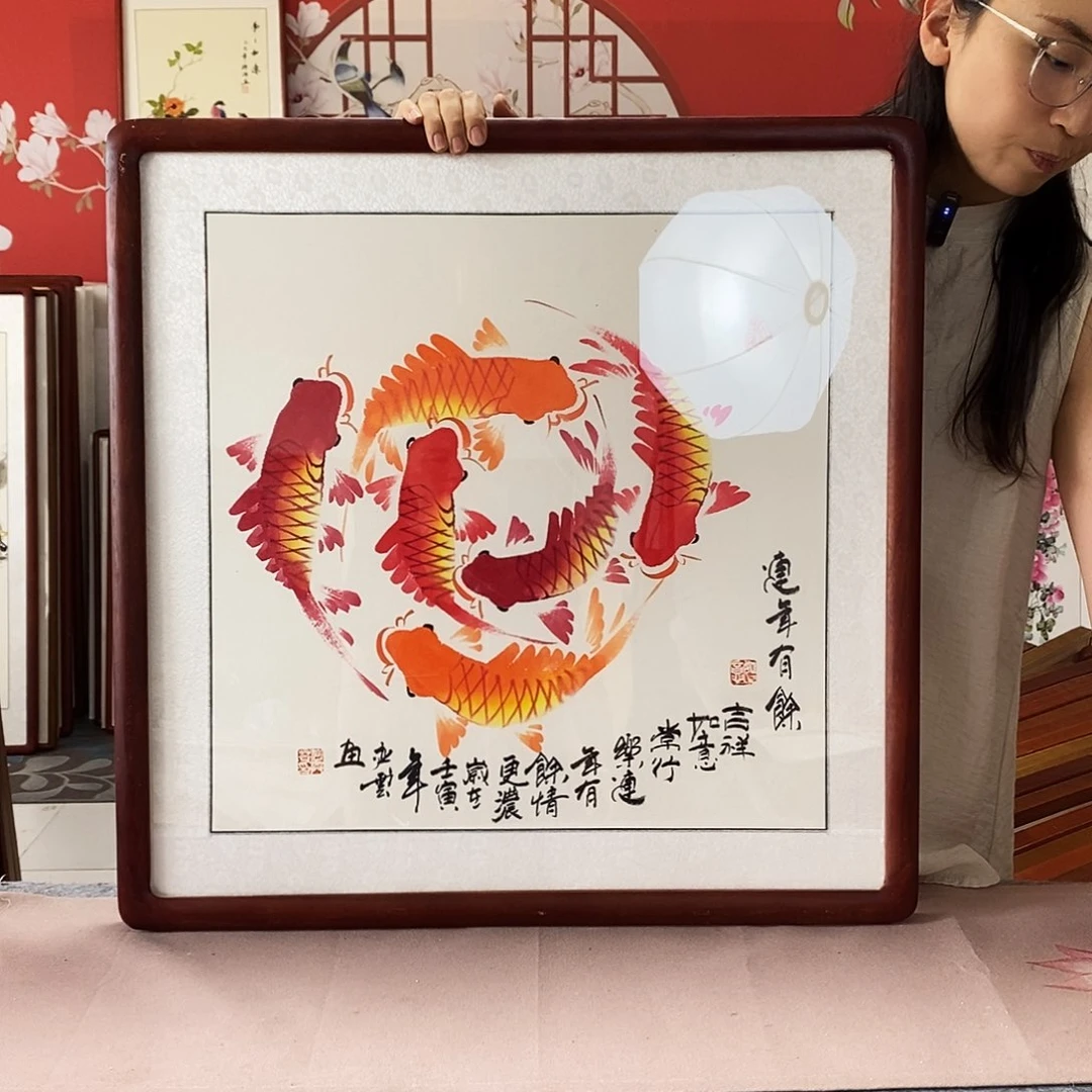 国画手写手绘国画作品62✖️62带框包邮