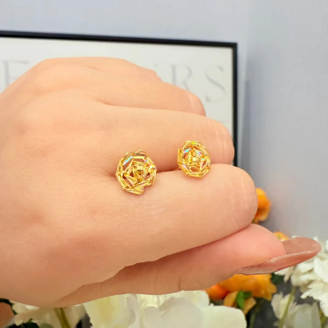 炫彩玫瑰弯钩耳钉【足金999  5G精工】
