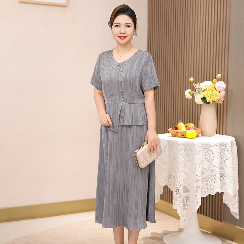 中老年女装加肥加大码遮肚显瘦裙子母亲节礼物送妈妈装雪纺连衣裙