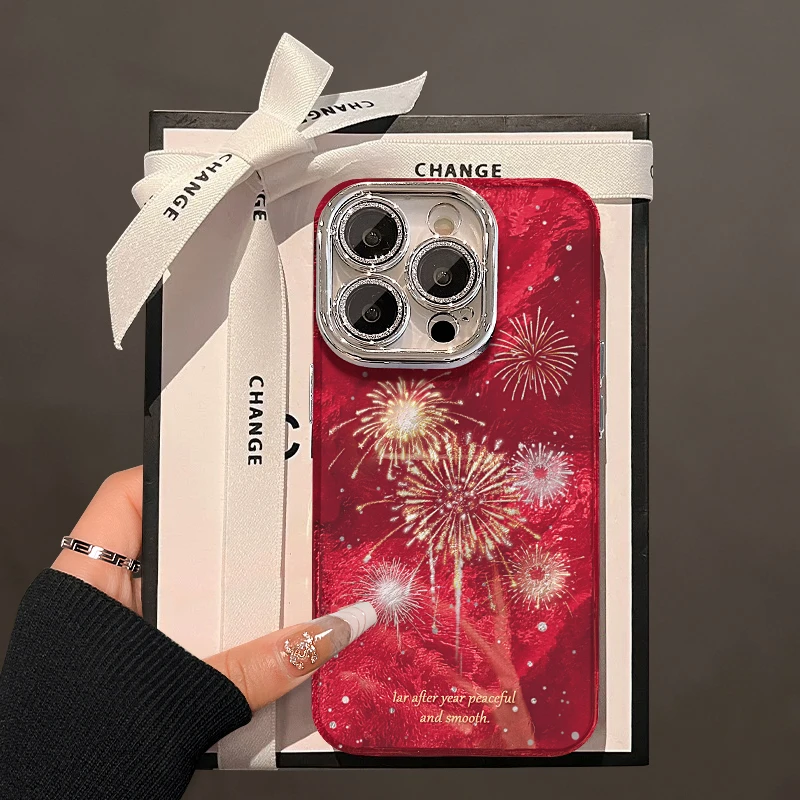 新年烟花适用苹果15华为vivo/oppo小米iPhone16精孔冰川纹手机壳