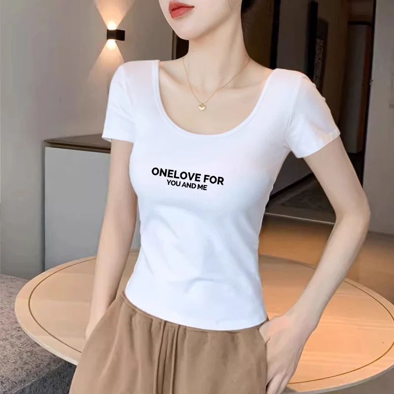 白色t恤女短袖2025新款低领紧身双u领打底衫夏季女装百搭时尚上衣