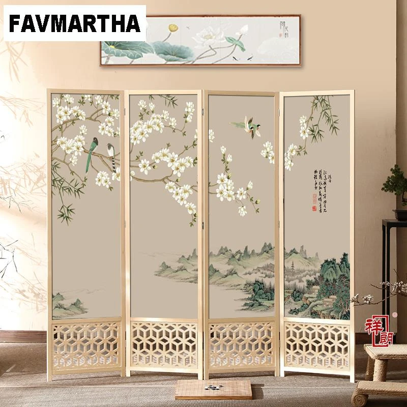 FAVMARTHA现代新中式家用实木屏风隔断玄关可移动折叠客厅卧室书