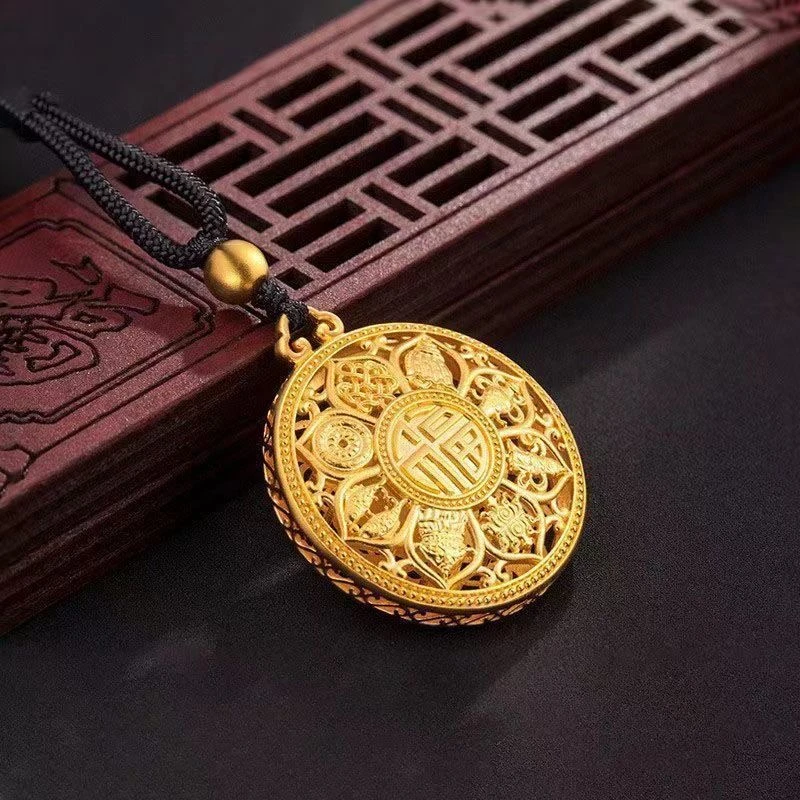 铜合金项链 复古风国潮经典金色八宝罗盘吊坠项链时尚百搭送妈妈