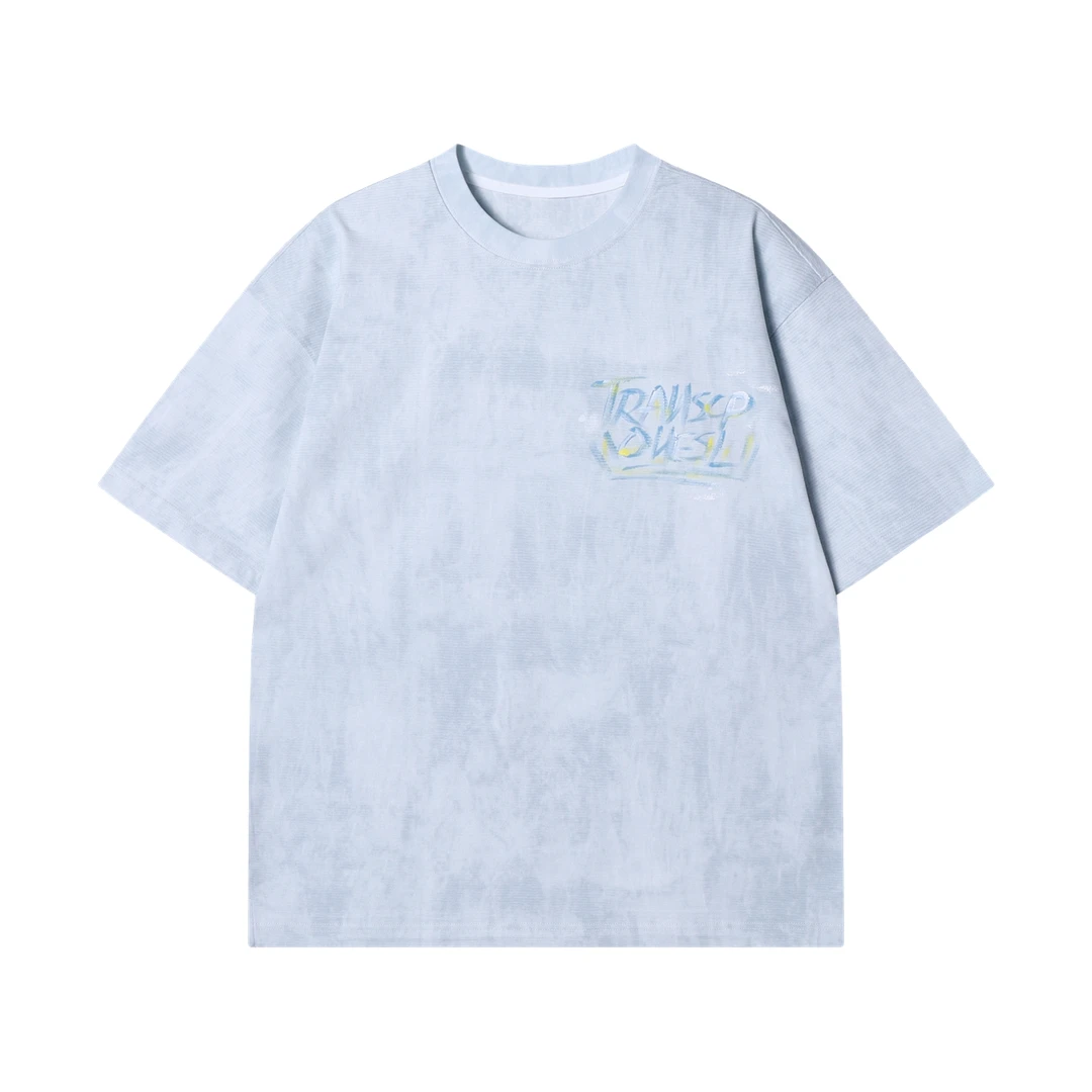 夏季高级感新款韩系扎染手绘字母印花圆领短袖T恤潮流宽松上衣