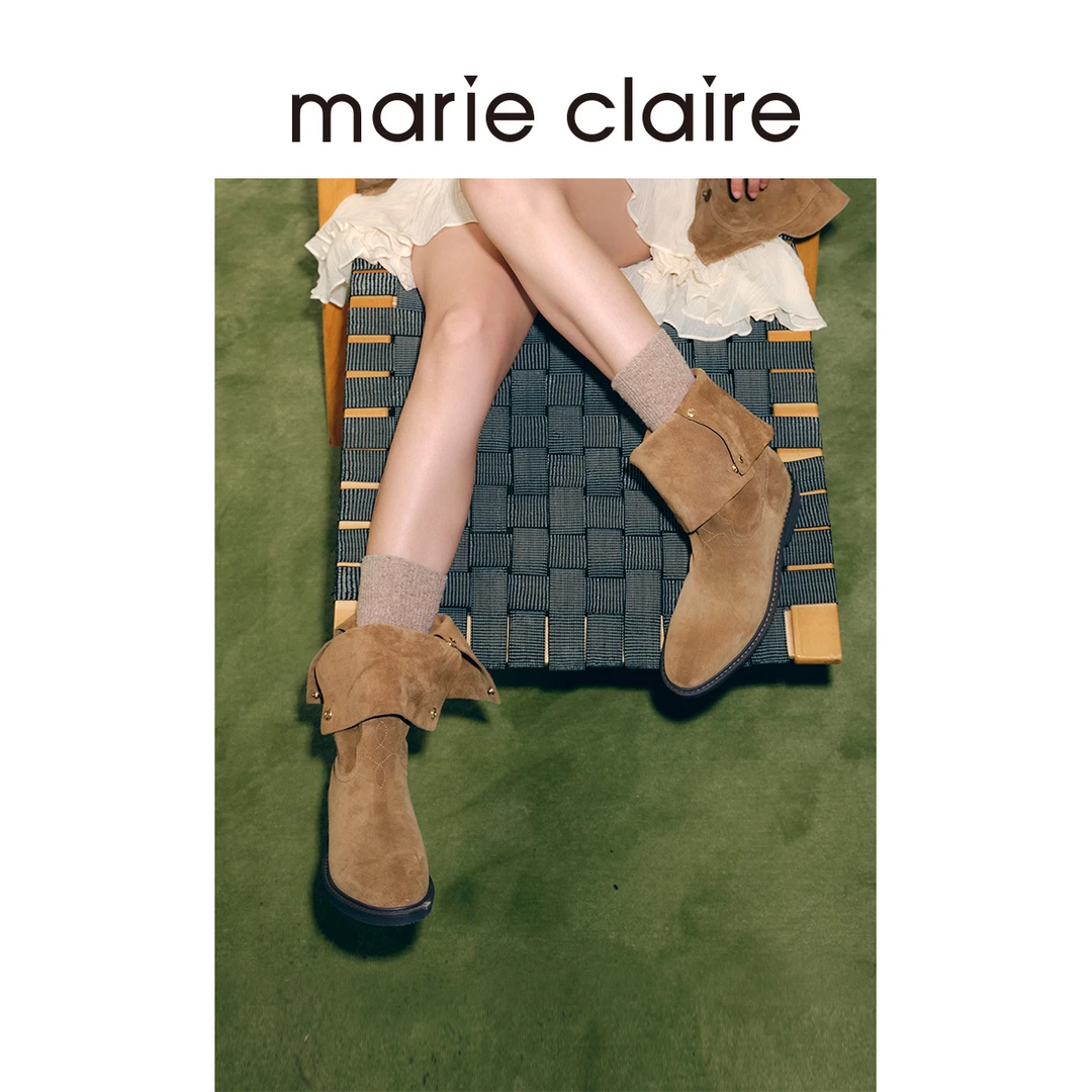 MC女鞋可翻折长靴2025年冬一脚蹬内增高中筒靴女marieclaire女鞋
