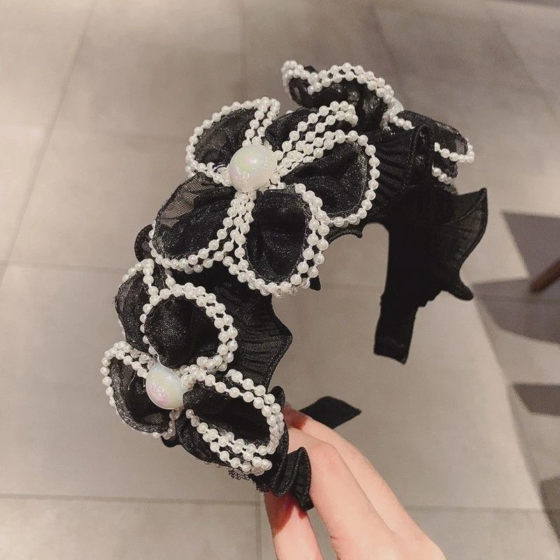 2025新款港风珍珠花朵发箍日韩加宽头饰外出小清新设计感头箍发饰