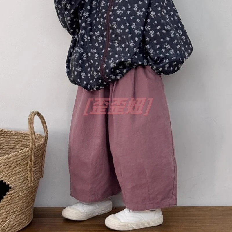 【歪歪妞童装】2546儿童复古森系宽松慵懒风棉麻九分裤春夏新款