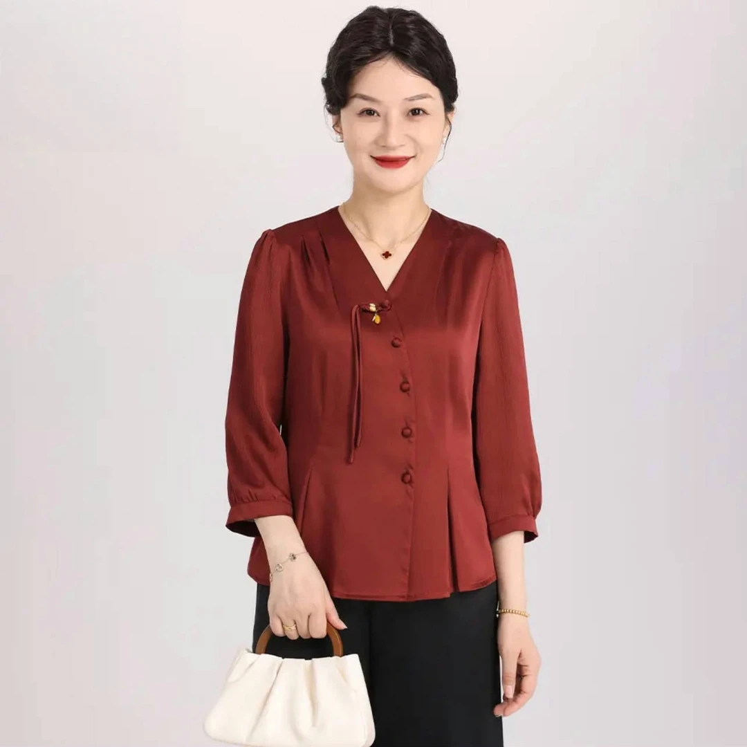 新中式妈妈夏装端庄大气小衫中老年女装洋气年轻上衣母亲节短袖
