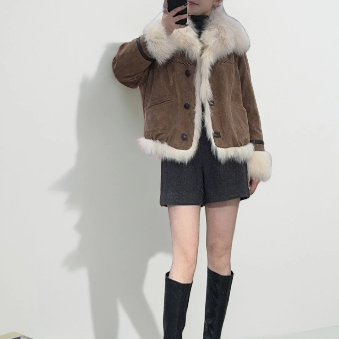 老钱风短款皮草外套棕色通勤风常