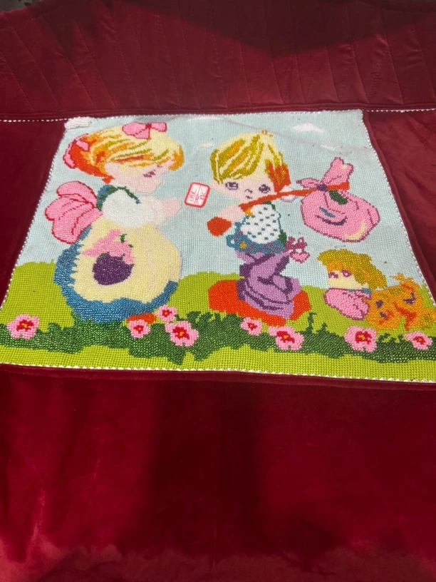 宝宝背带心十字绣穿珠子自己穿半成品