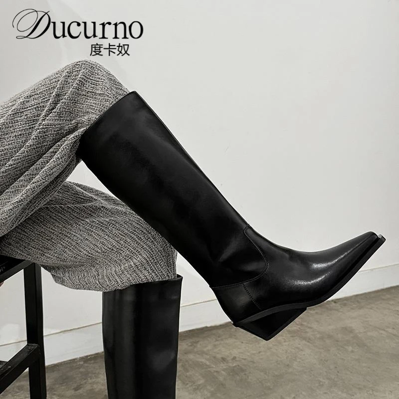 自留爆推钢需B入~！全真皮不过膝坡跟长靴高跟长筒高筒骑士靴子女