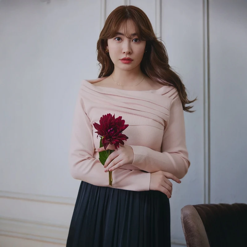 Her lip to艾薇琳抽褶针织上衣【日本直邮不退换】百搭修身时尚