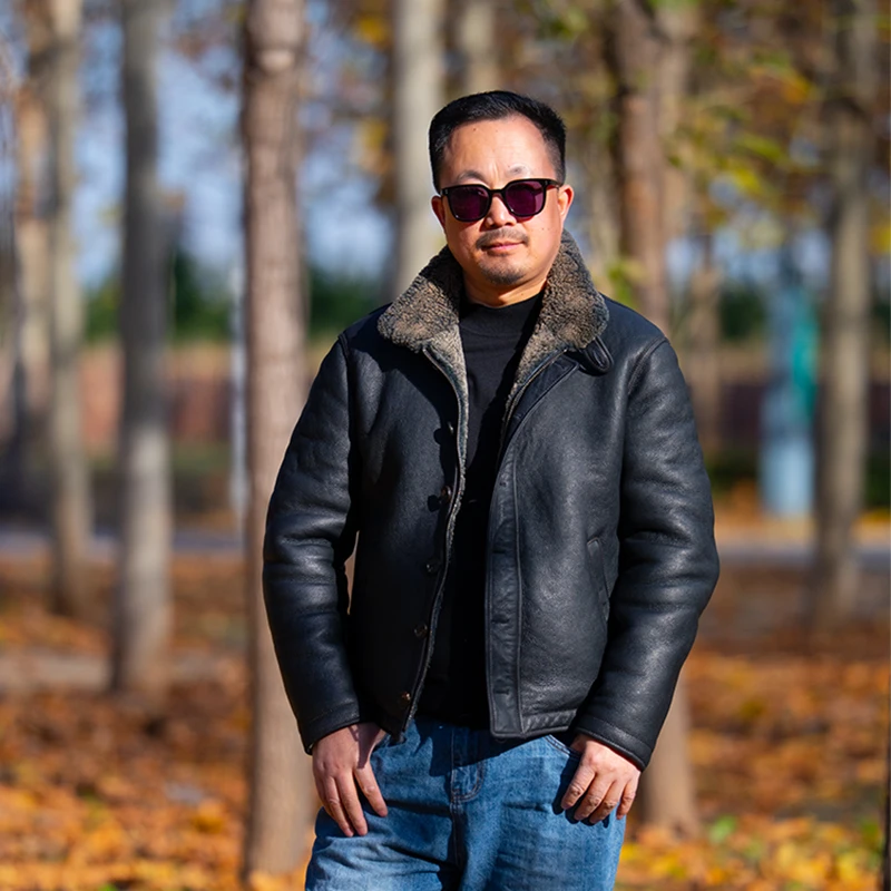 原生态皮毛一体男单排扣拉链双门襟休闲皮草甲板服外套真皮加绒